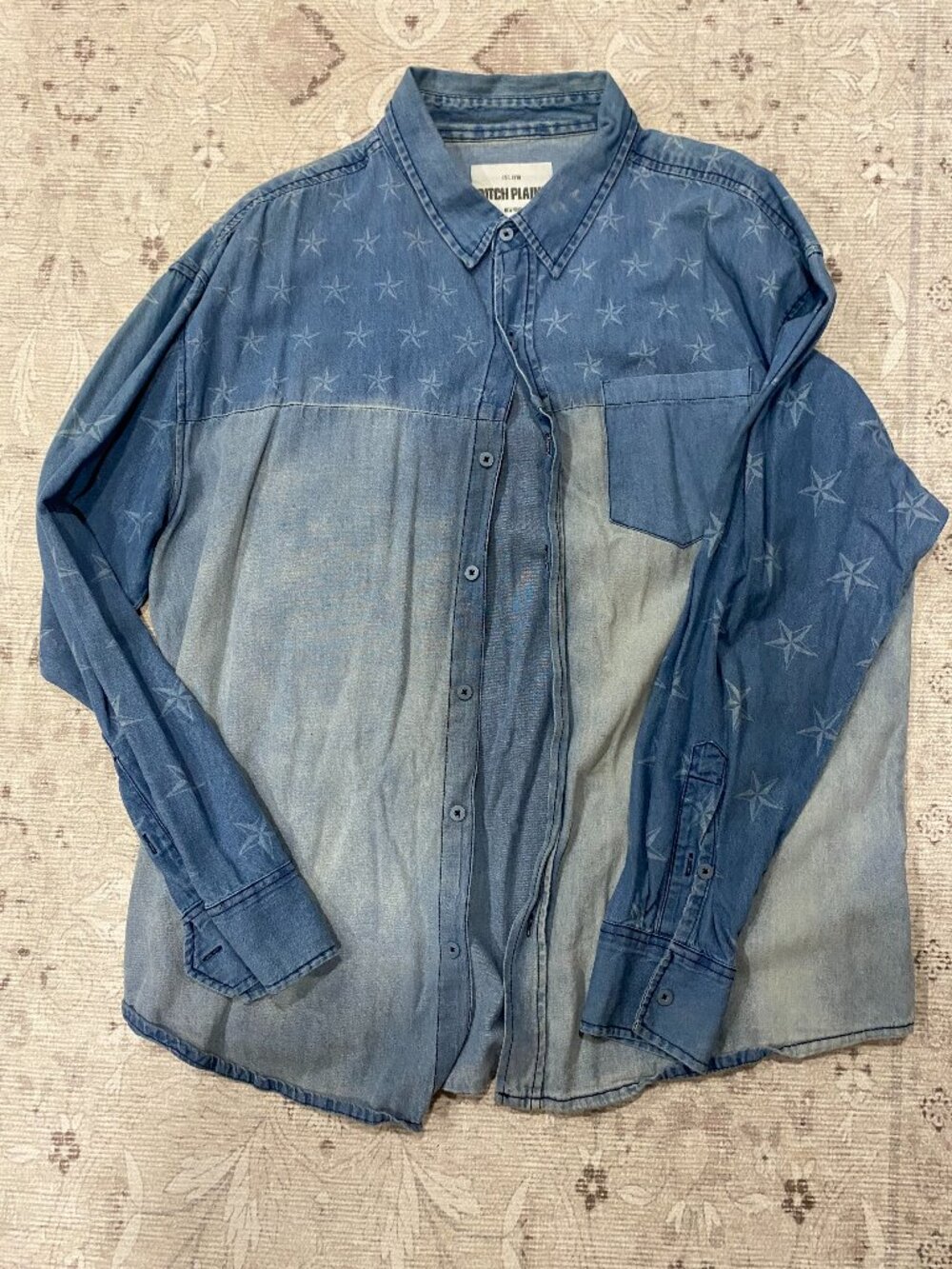 Ditch Plains Men's Stars Colorblock Denim Long Sleeve Shirt
